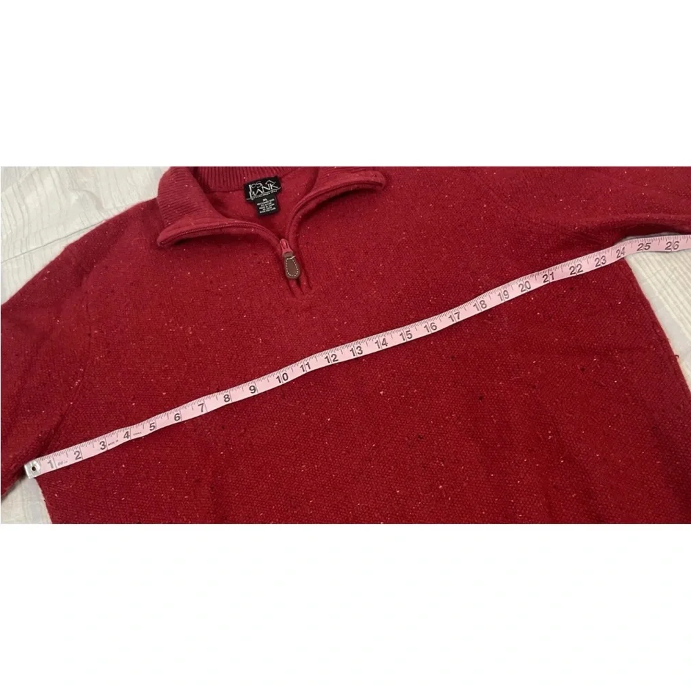 Jos. A. Bank Men's Lambswool Knit Sweater Pullover‎ with Leather Pull Zipper Red